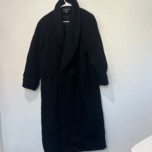 Sag‎ Harbor women’s XL long Black Trench Coat wool blend stretch double button